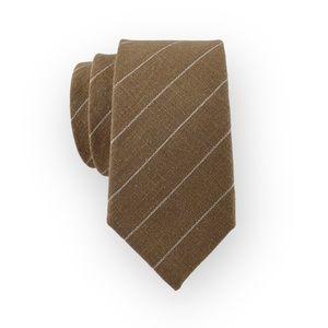 Men’s Olive Brown Striped Necktie, Slim 2.75” Width Wedding Party Style Tie